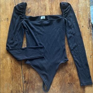 Wilfred Aritzia Black Long Sleeve Square Neck Stretch Bodysuit - Balletcore